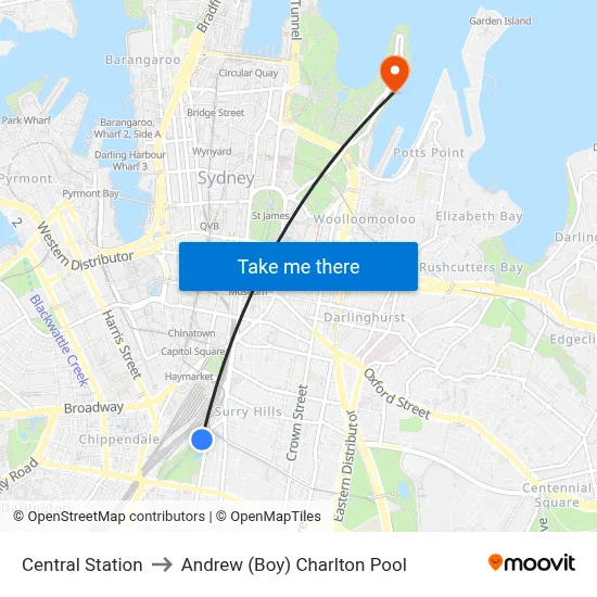Central Station to Andrew (Boy) Charlton Pool map