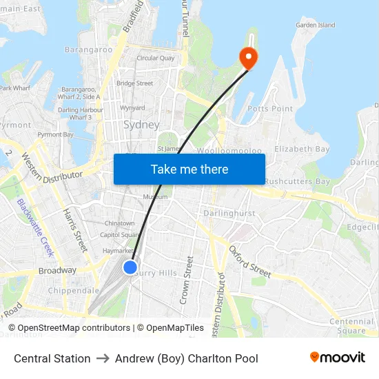 Central Station to Andrew (Boy) Charlton Pool map