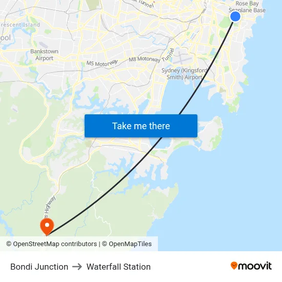Bondi Junction to Waterfall Station map