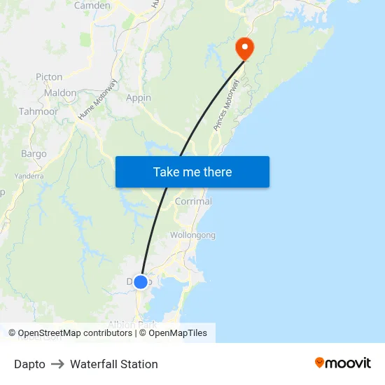 Dapto to Waterfall Station map