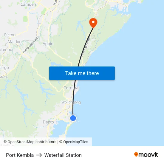 Port Kembla to Waterfall Station map