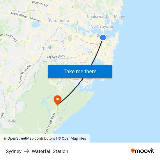 Sydney to Waterfall Station map