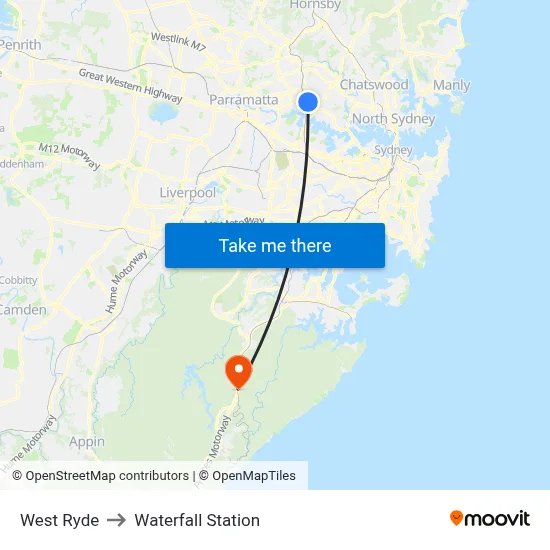 West Ryde to Waterfall Station map