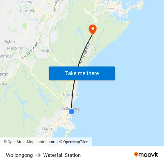 Wollongong to Waterfall Station map