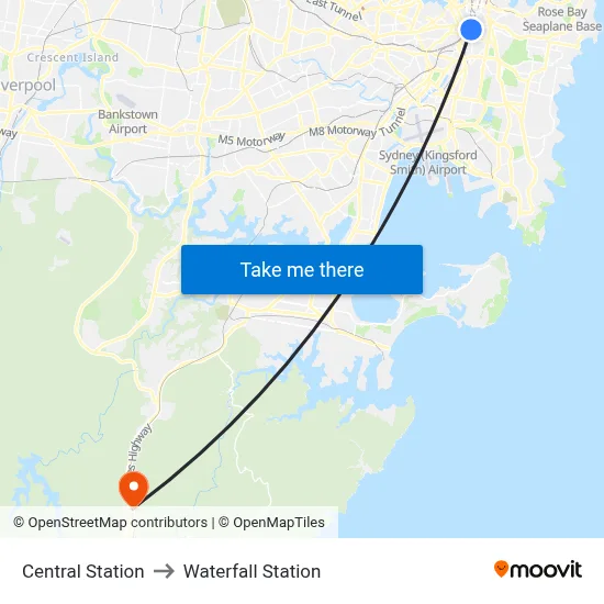 Central Station to Waterfall Station map