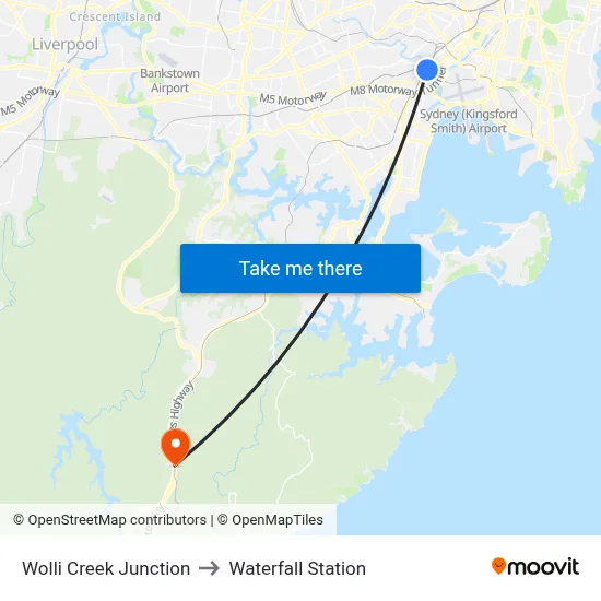 Wolli Creek Junction to Waterfall Station map