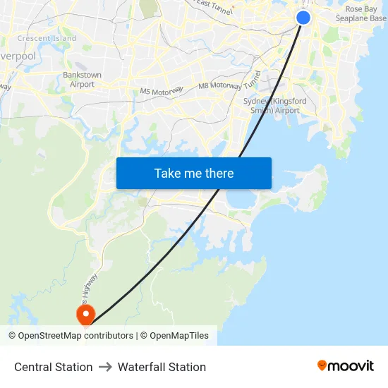 Central Station to Waterfall Station map