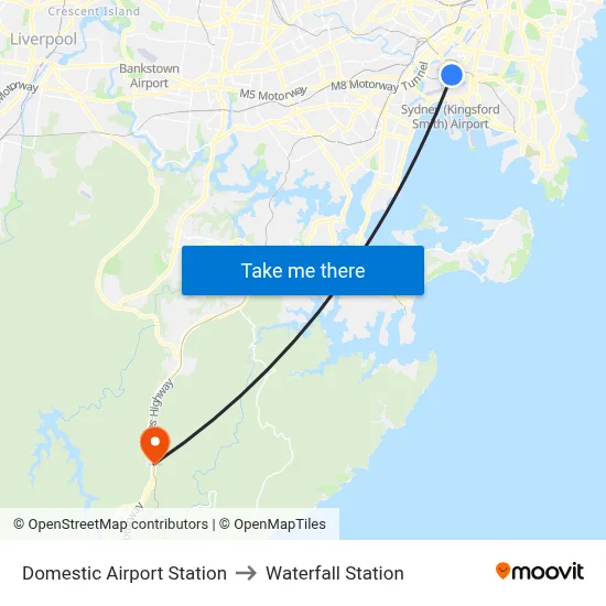 Domestic Airport Station to Waterfall Station map