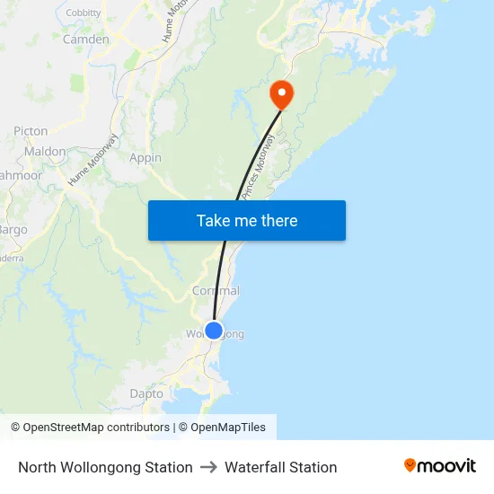 North Wollongong Station to Waterfall Station map