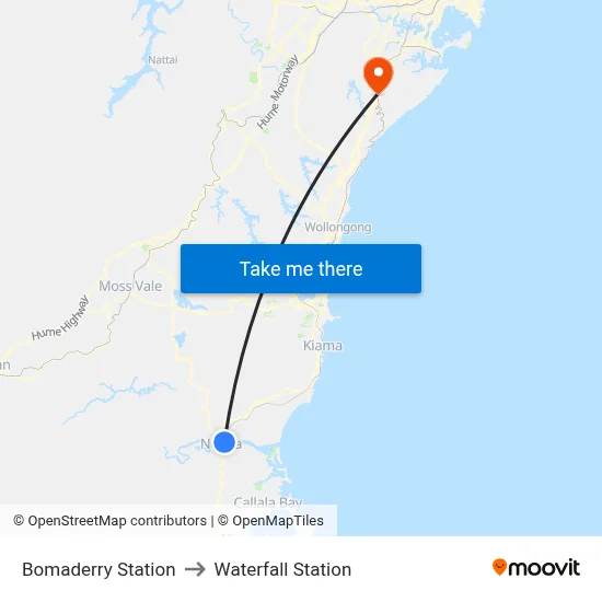 Bomaderry Station to Waterfall Station map