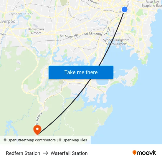 Redfern Station to Waterfall Station map