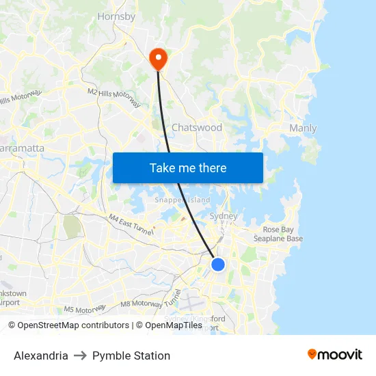 Alexandria to Pymble Station map