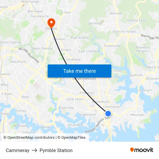 Cammeray to Pymble Station map