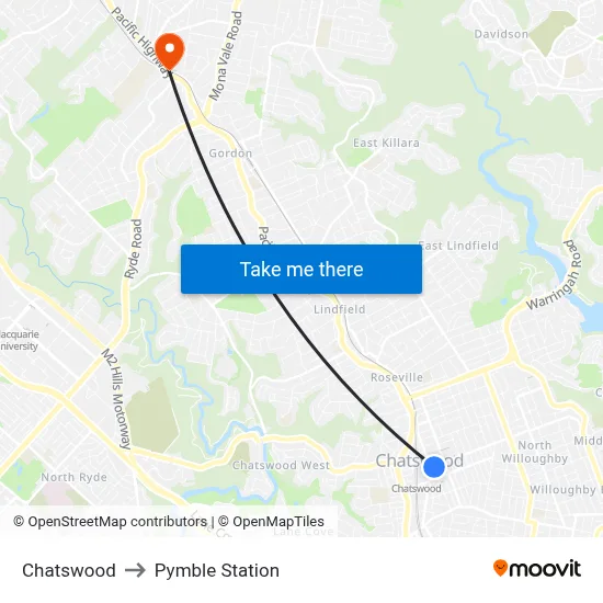 Chatswood to Pymble Station map