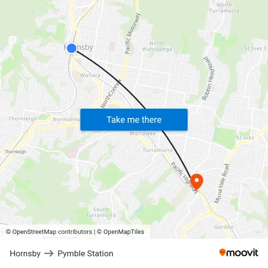 Hornsby to Pymble Station map