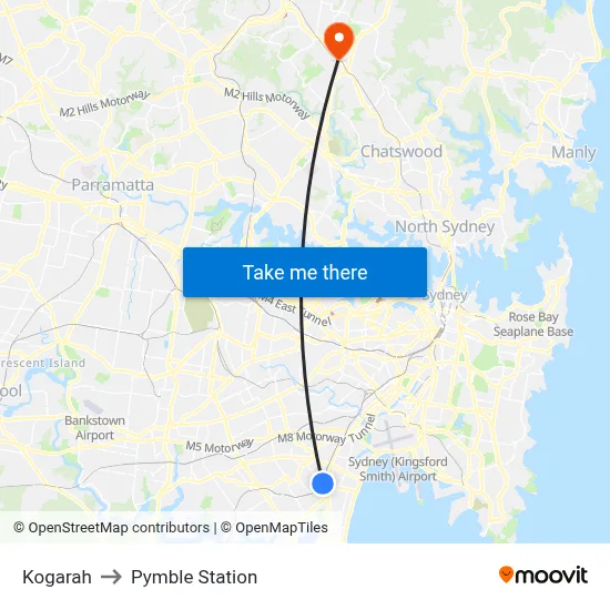 Kogarah to Pymble Station map