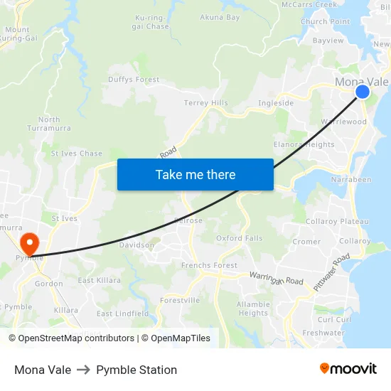Mona Vale to Pymble Station map