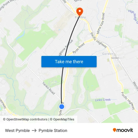 West Pymble to Pymble Station map