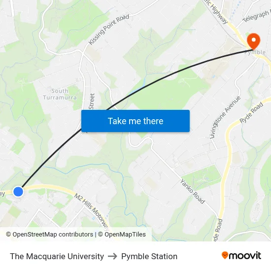 The Macquarie University to Pymble Station map