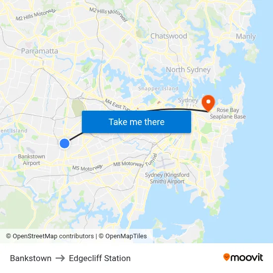 Bankstown to Edgecliff Station map