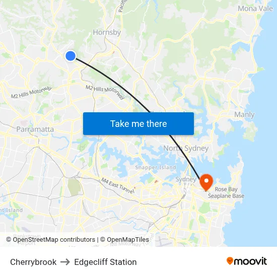 Cherrybrook to Edgecliff Station map