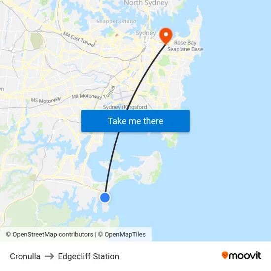 Cronulla to Edgecliff Station map