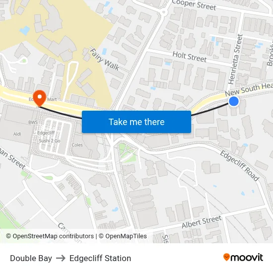 Double Bay to Edgecliff Station map
