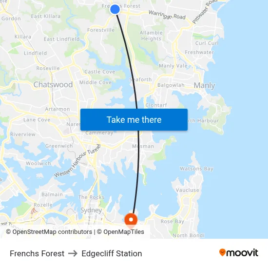Frenchs Forest to Edgecliff Station map