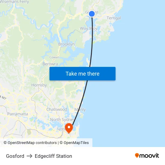 Gosford to Edgecliff Station map