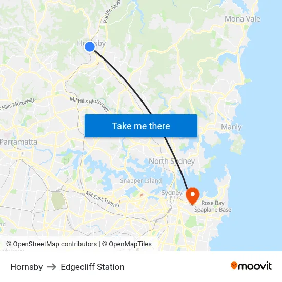Hornsby to Edgecliff Station map
