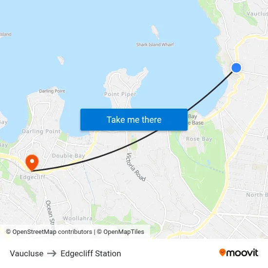 Vaucluse to Edgecliff Station map