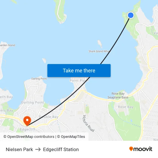 Nielsen Park to Edgecliff Station map