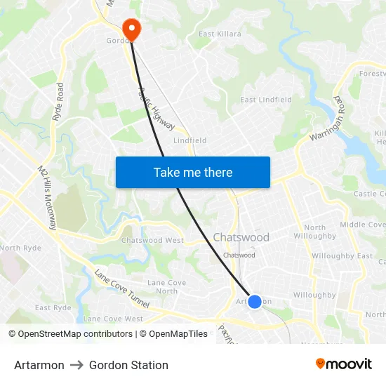 Artarmon to Gordon Station map
