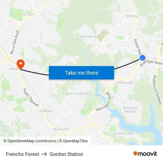 Frenchs Forest to Gordon Station map