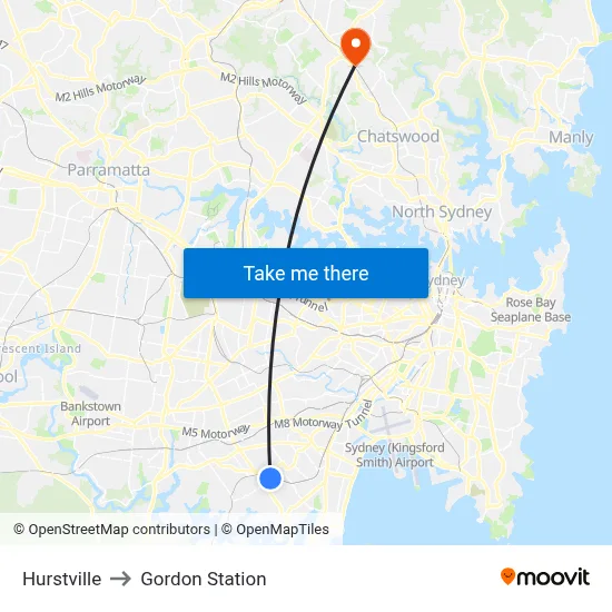 Hurstville to Gordon Station map