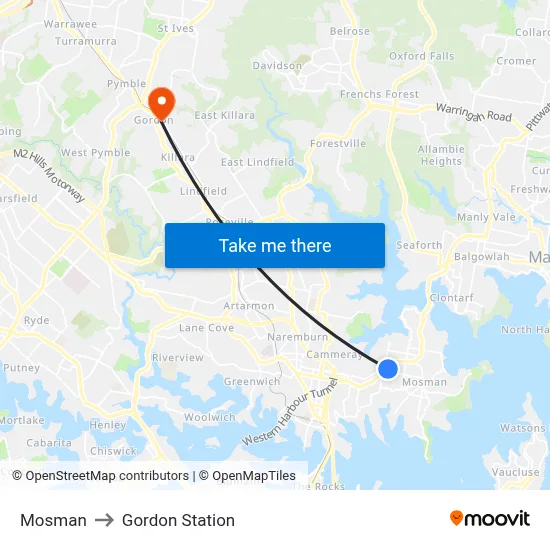 Mosman to Gordon Station map