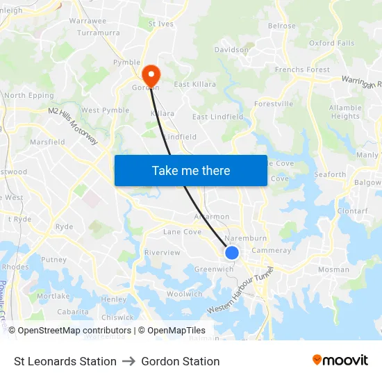 St Leonards Station to Gordon Station map