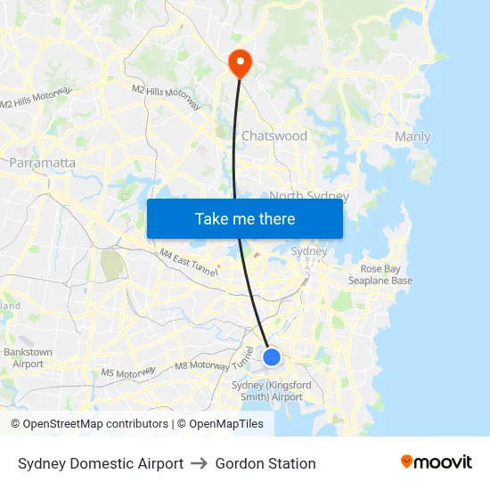 Sydney Domestic Airport to Gordon Station map