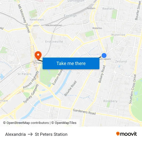 Alexandria to St Peters Station map