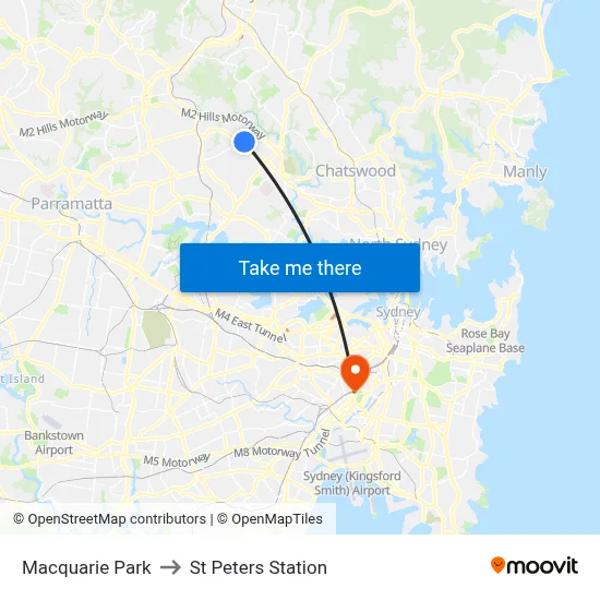 Macquarie Park to St Peters Station map