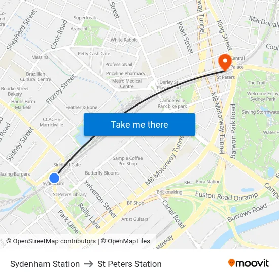 Sydenham Station to St Peters Station map