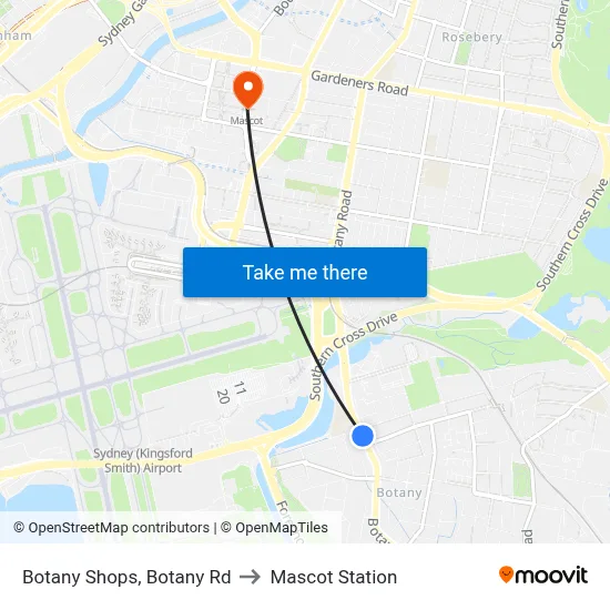 Botany Shops, Botany Rd to Mascot Station map