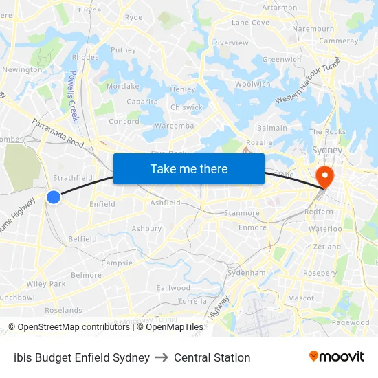 ibis Budget Enfield Sydney to Central Station map