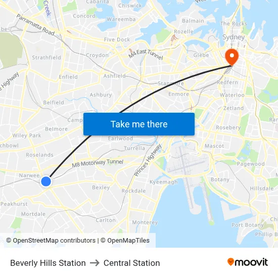 Beverly Hills Station to Central Station map