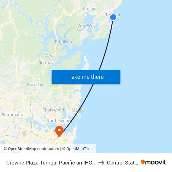 Crowne Plaza Terrigal Pacific an IHG Hotel to Central Station map