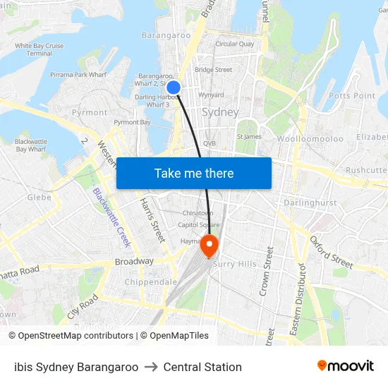 ibis Sydney Barangaroo to Central Station map