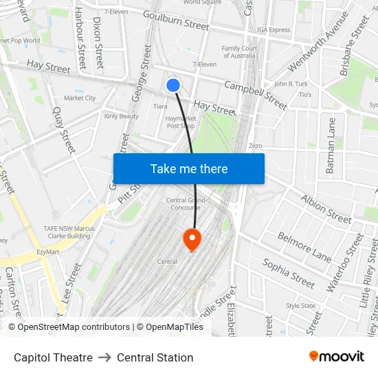 Capitol Theatre to Central Station map