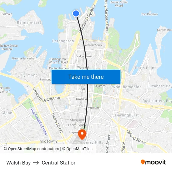 Walsh Bay to Central Station map