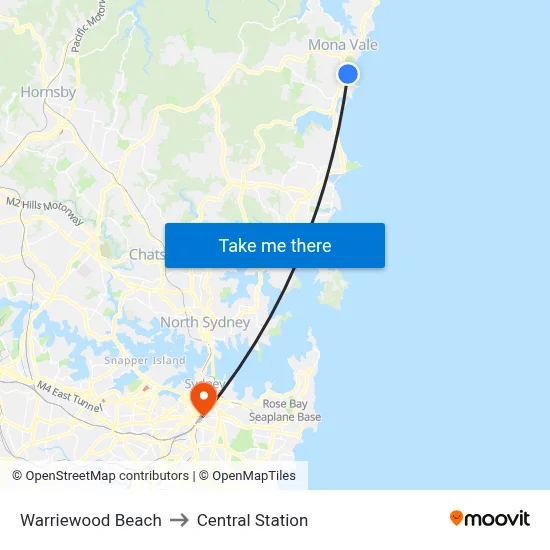 Warriewood Beach to Central Station map