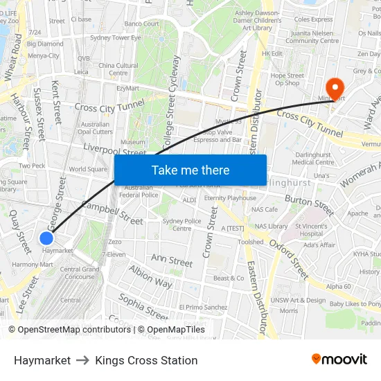 Haymarket to Kings Cross Station map
